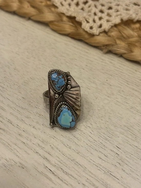 GOLDEN HILLS TURQUOISE 925 STERLING SILVER ADJUSTABLE RING - Picture 12 of 17